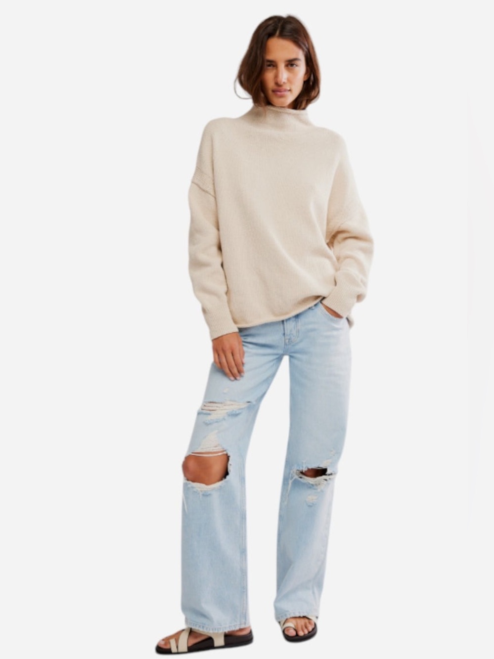 NWT Free People Torres Roll Neck Sweater in Sugar Swizzle - Picture 5 of 12